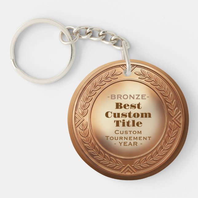 3D Realistic Bronze Medal Custom Editable Award Key Ring (Front)