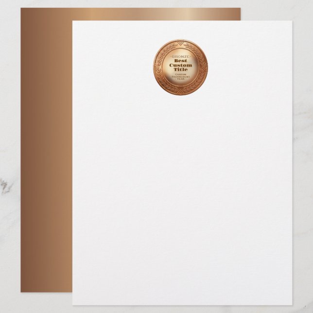 3D Realistic Bronze Medal Custom Editable Award Letterhead (Front/Back)
