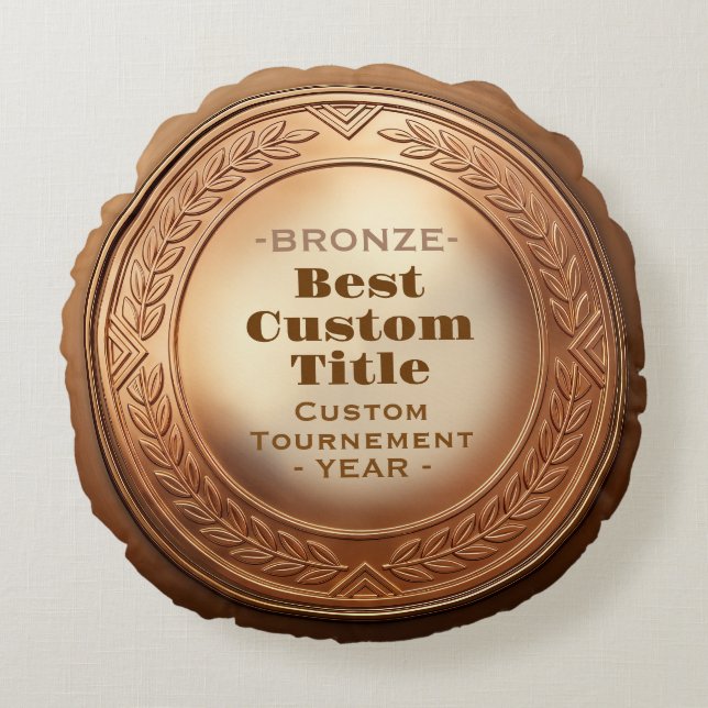 3D Realistic Bronze Medal Custom Editable Award Round Cushion (Front)