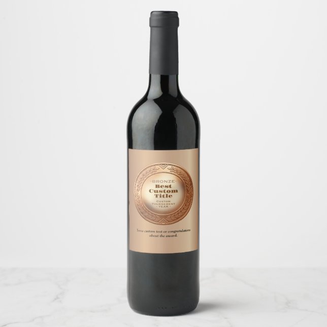 3D Realistic Bronze Medal Custom Editable Award Wine Label (Front)