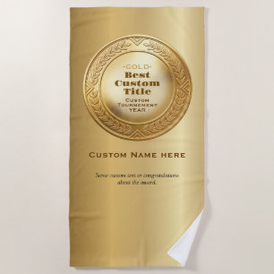 3D Realistic Gold Medal Custom Editable Award Beach Towel