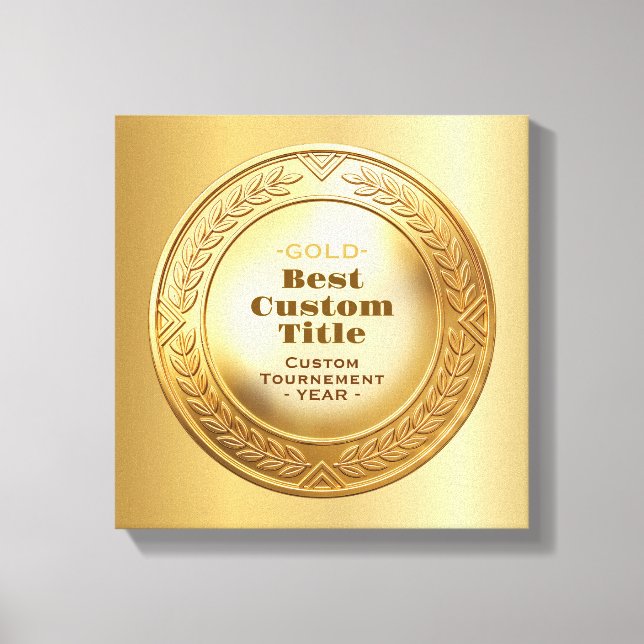 3D Realistic Gold Medal Custom Editable Award Canvas Print (Front)