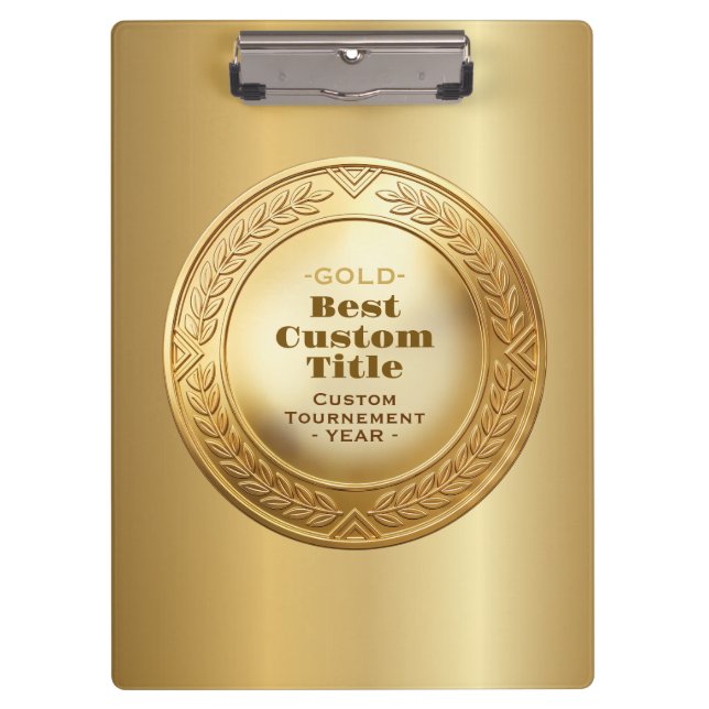3D Realistic Gold Medal Custom Editable Award Clipboard (Front)