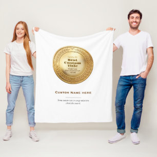 3D Realistic Gold Medal Custom Editable Award Fleece Blanket