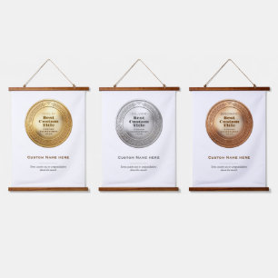 3D Realistic Gold Medal Custom Editable Award Hanging Tapestry