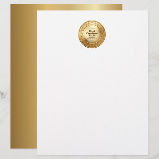3D Realistic Gold Medal Custom Editable Award Letterhead (Front/Back)