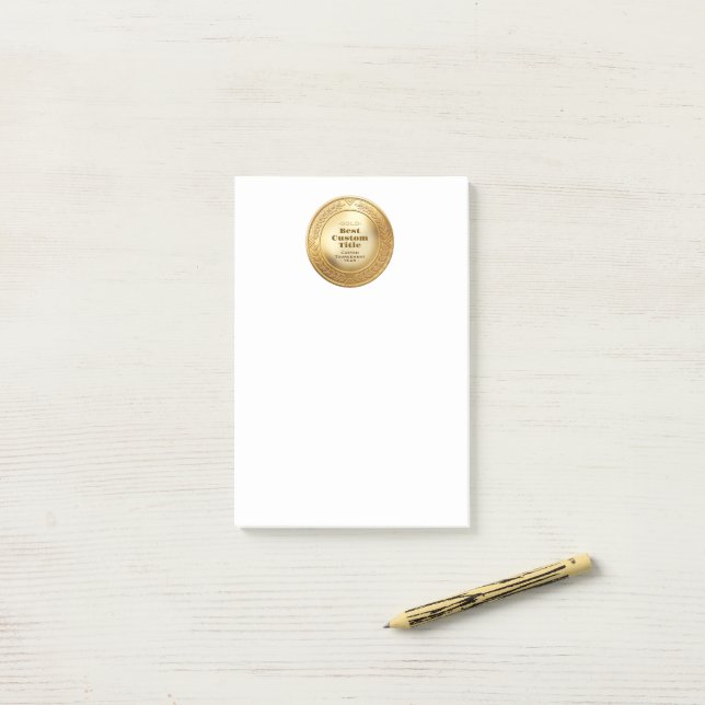 3D Realistic Gold Medal Custom Editable Award Post-it Notes (On Desk)