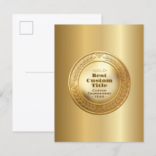 3D Realistic Gold Medal Custom Editable Award Postcard