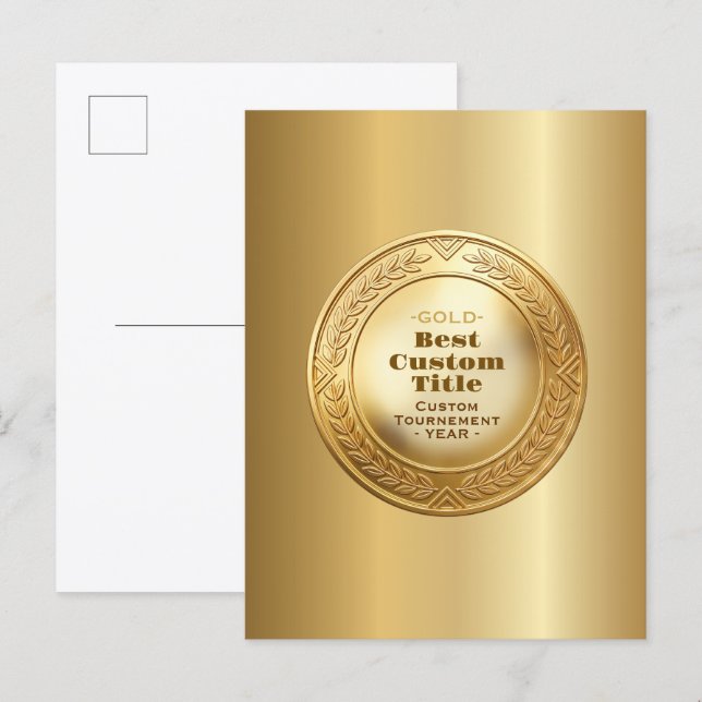 3D Realistic Gold Medal Custom Editable Award Postcard (Front/Back)