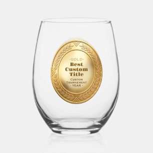 3D Realistic Gold Medal Custom Editable Award Stemless Wine Glass