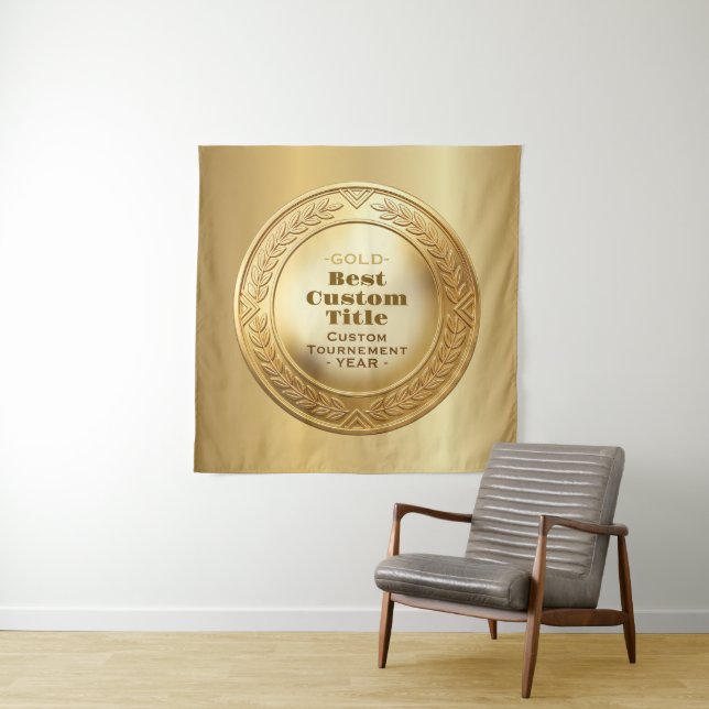 3D Realistic Gold Medal Custom Editable Award Tapestry (In Situ)