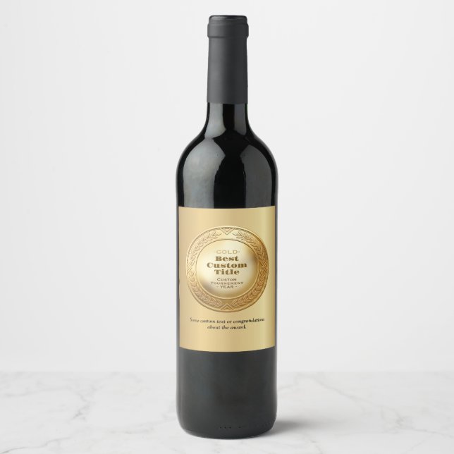 3D Realistic Gold Medal Custom Editable Award Wine Label (Front)
