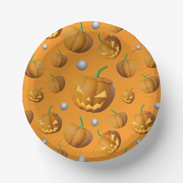 3D Realistic Jack O'Lantern & Pumpkin Pattern Paper Plate (Front)
