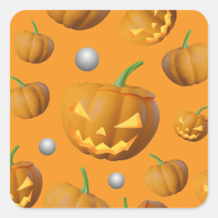 3D Realistic Jack O'Lantern & Pumpkin Pattern Square Sticker