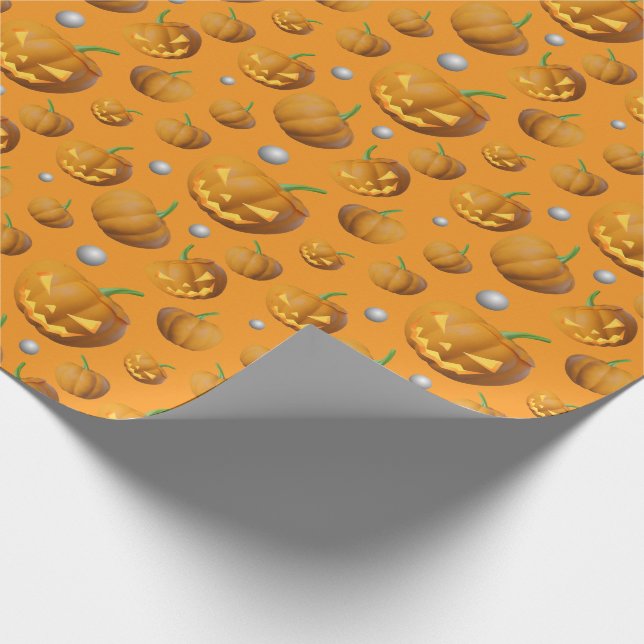 3D Realistic Jack O'Lantern & Pumpkin Pattern Wrapping Paper (Corner)