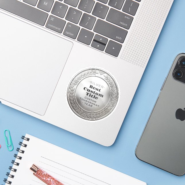 3D Realistic Silver Medal Custom Editable Award (Laptop w/ iPhone)