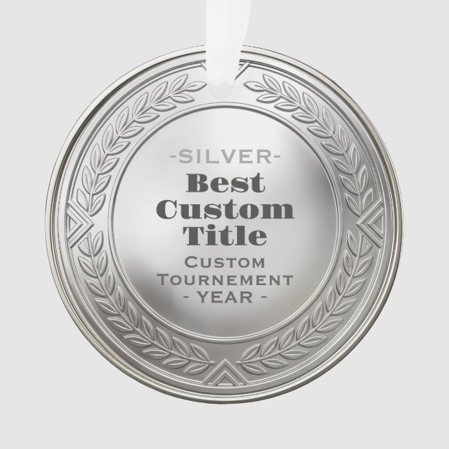 3D Realistic Silver Medal Custom Editable Award Ornament (Front)