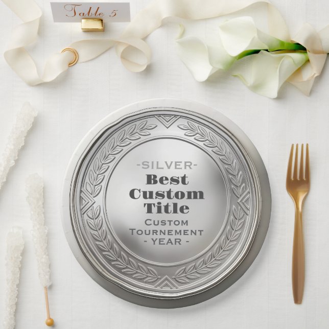 3D Realistic Silver Medal Custom Editable Award Paper Plate (Wedding)
