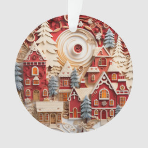 3d Red and Gold Christmas Village Ornament