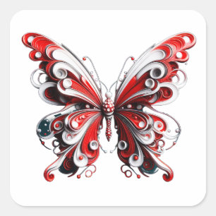 3d Red and White Butterfly Sticker