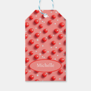 3D Red and White Polka Dots Pattern Gift Tags