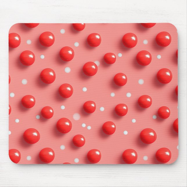 3D Red and White Polka Dots Pattern  Mouse Mat (Front)