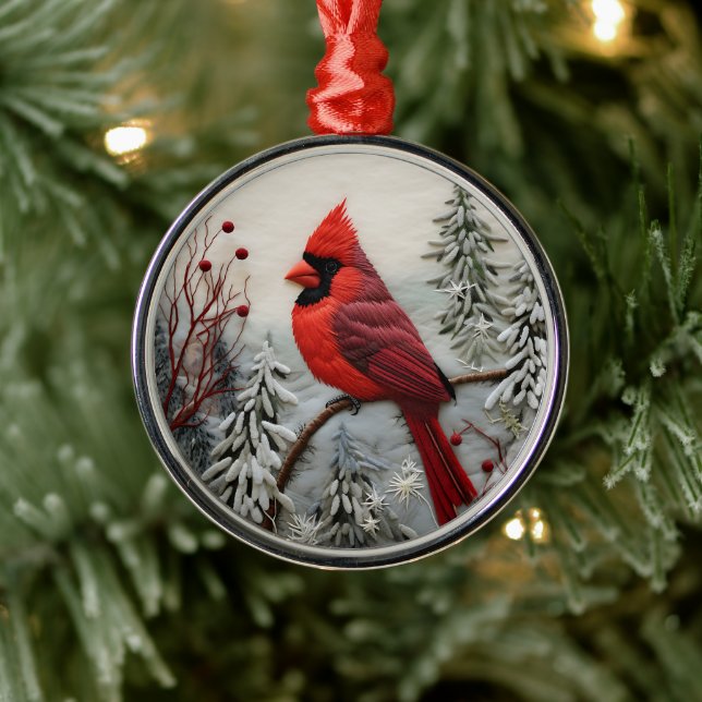 3D Red Cardinal Bird Chirstmas  Metal Tree Decoration (Tree)