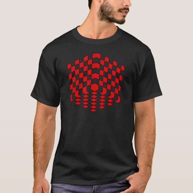 3D Red Cube Optical Illusion T-Shirt (Front)