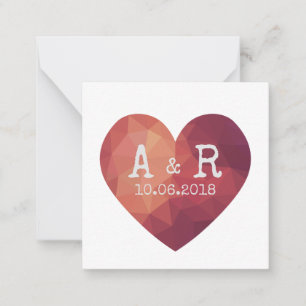 3d red heart couple monograms wedding date card