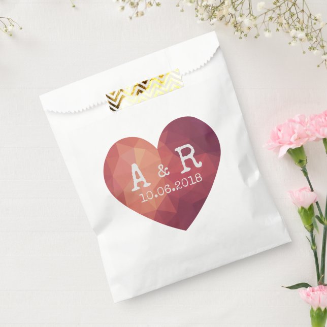 3d red heart couple monograms wedding date favour bags (Sealed)