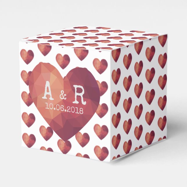 3d red heart couple monograms wedding date favour box (Front Side)