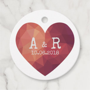 3d red heart couple monograms wedding date favour tags