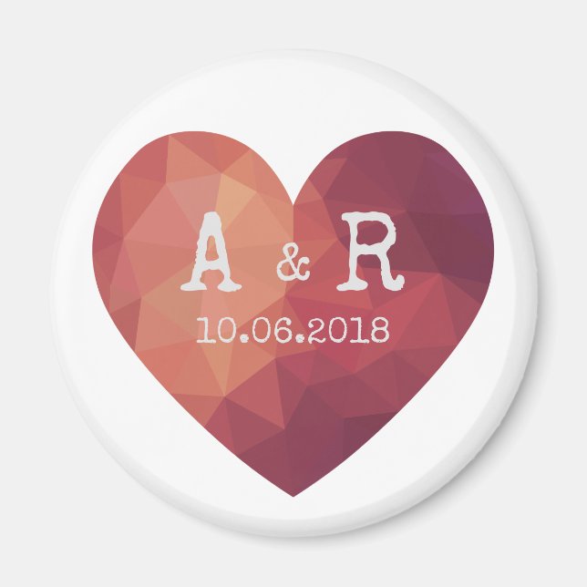 3d red heart couple monograms wedding date magnet (Front)