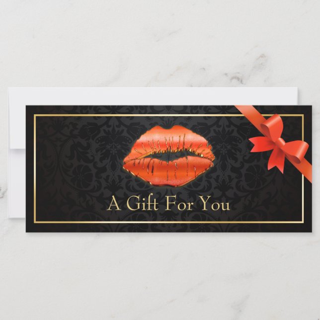 3D Red Lips Beauty Salon Floral Gift Certificate (Front)