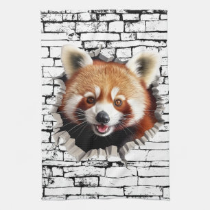 3D Red Panda Wall Break Art – Realistic Safari Tea Towel