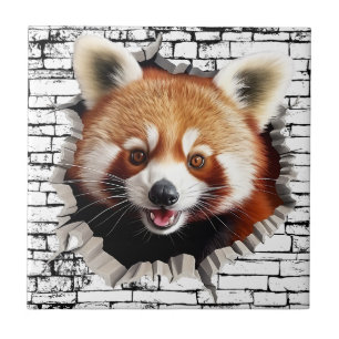 3D Red Panda Wall Break Art – Realistic Safari Tile