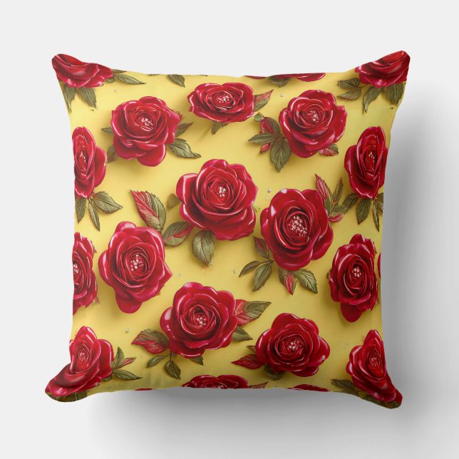 3d red roses pattern cushion (Front)