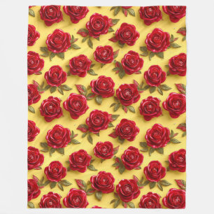 3d red roses pattern fleece blanket