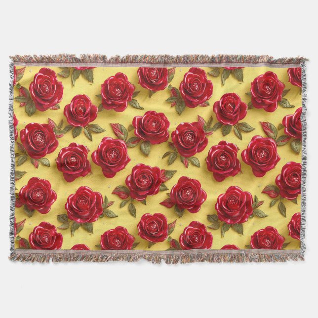3d red roses pattern throw blanket (Front)