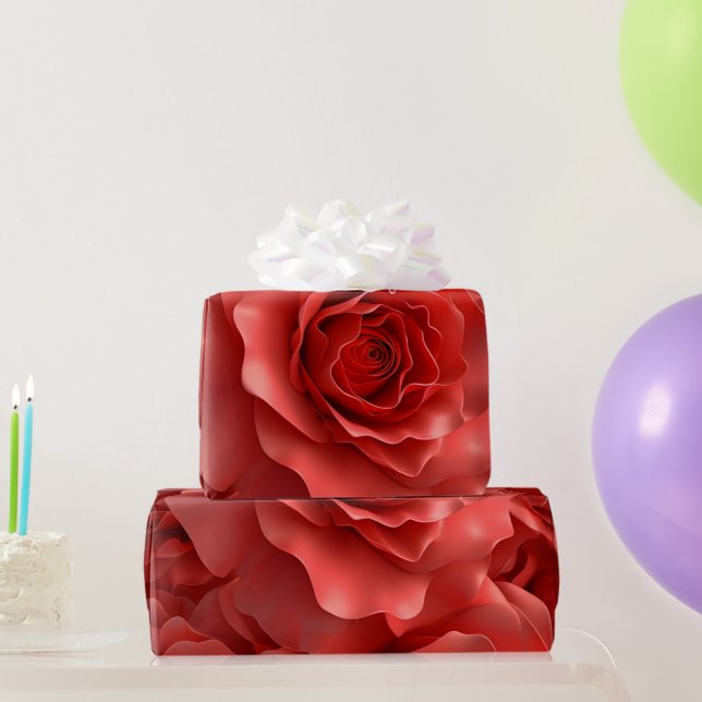 3D Red Roses Seamless Pattern Valentine's Day Wrapping Paper (Party Gifts)