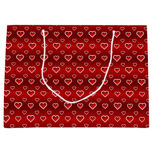 3D Red & White Hearts Patterned Large Gift Bag (Front)