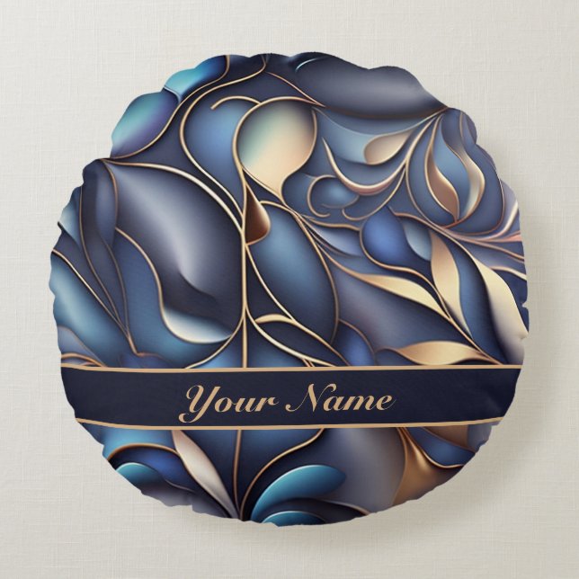3D Refueling pattern blue gold Round Cushion (Front)