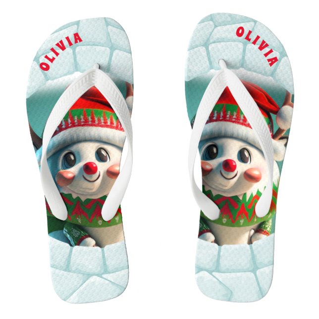 3D Reindeer Christmas Personalised Flip Flops (Footbed)