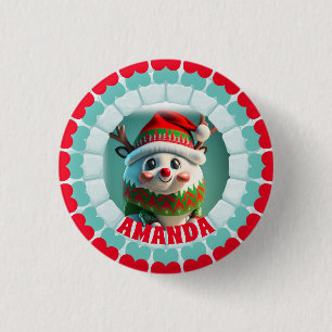 3D Reindeer Christmas Personalised Name Holiday 3 Cm Round Badge