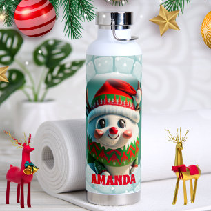 3D Reindeer Christmas Personalised Name Holiday Water Bottle