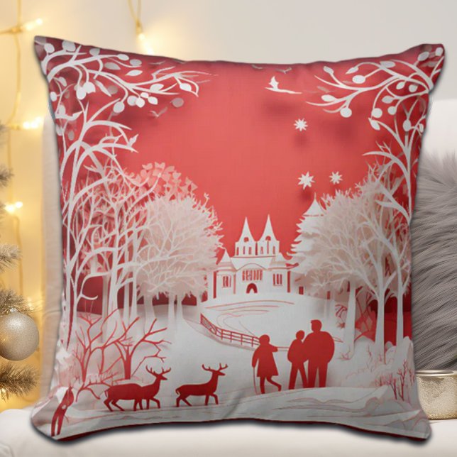 3D Reindeers and People in Village Cushion (Creator Uploaded)