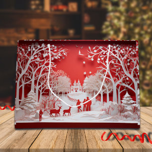 3D Reindeers and People in Village Large Gift Bag