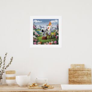 3D Render of a Cute Dog Artist Painting  Poster