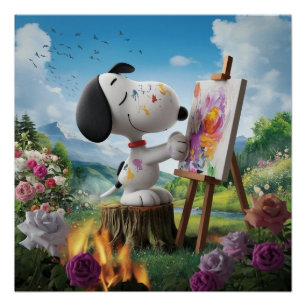 3D Render of a Cute Dog Artist Painting  Poster