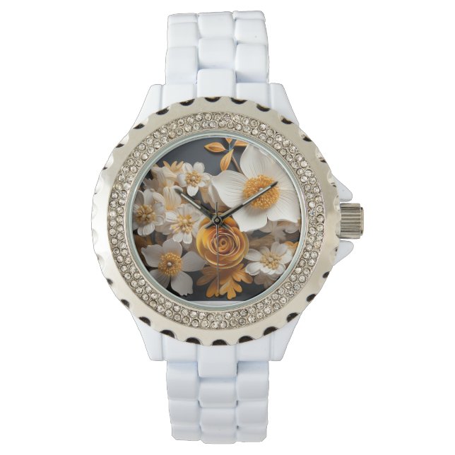 3d render of orange and white flowers watch (Front)